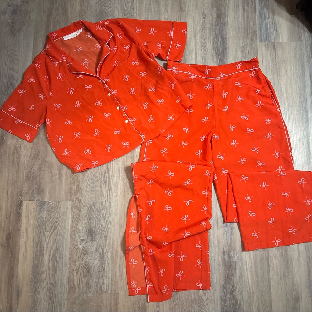 Women’s Bow Pajama Set, Silk Feel, size small
